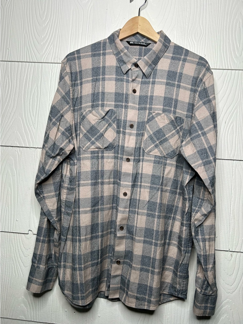 Travis Mathew Men's Plaid Button-Up Shirt in Gray and Cream